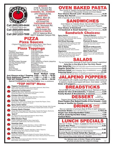 toppers pizza menu